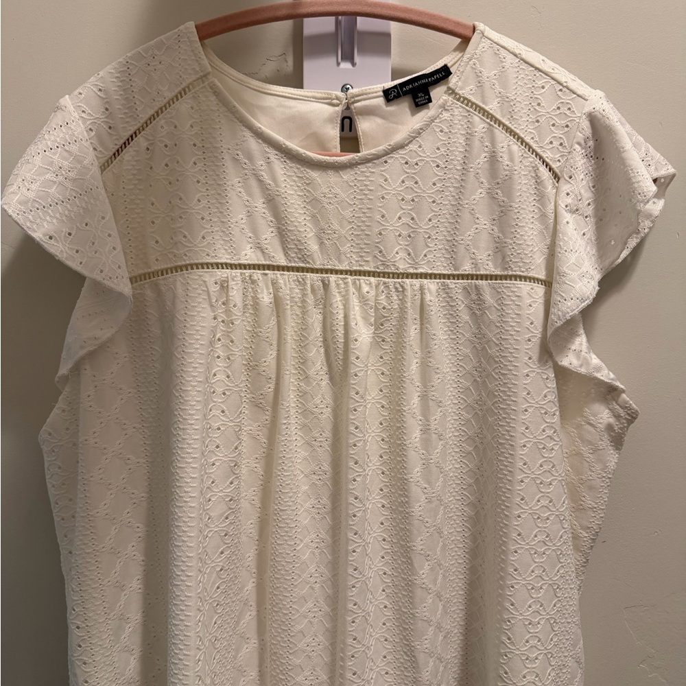 Adrianna Papell Creamy white  Eyelet Flutter Sleeve Blouse